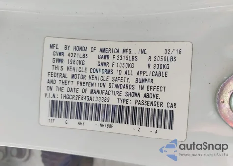 2016 Honda Accord Sport из США, поврежденный, VIN 1HGCR2F64GA133389